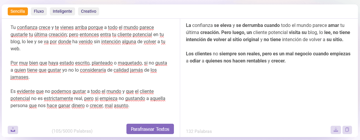 Resultados de salida