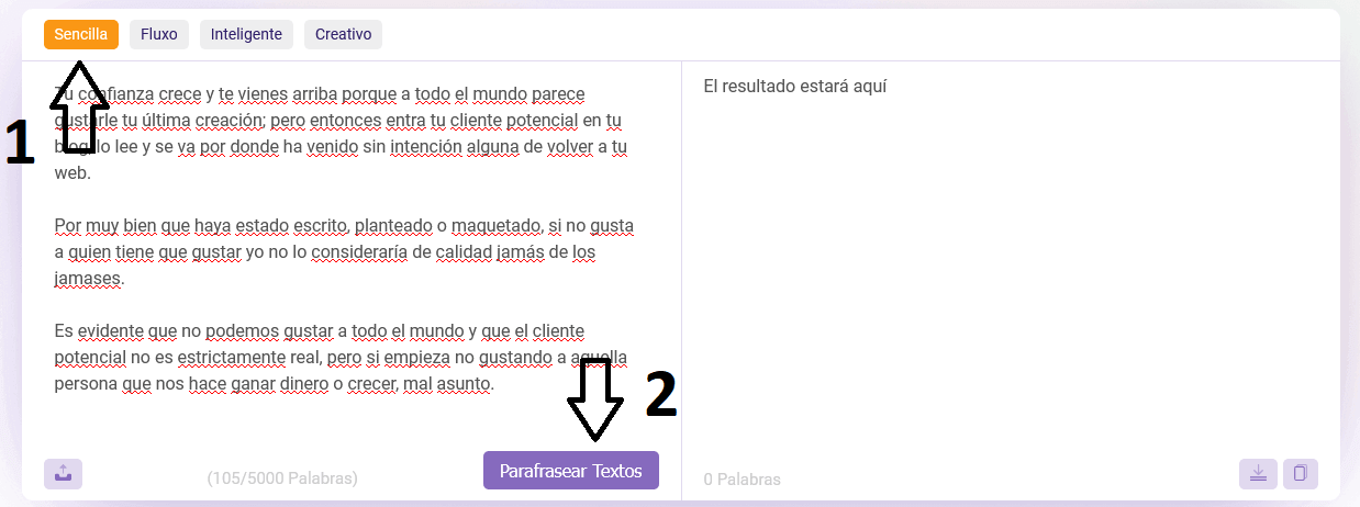 Textos en entrada